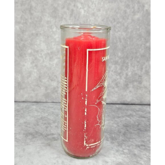 Prayer to Saint Michael Angel San Miguel Red Glass Candle Botanica Shamanic 8.5" - Picture 8 of 11